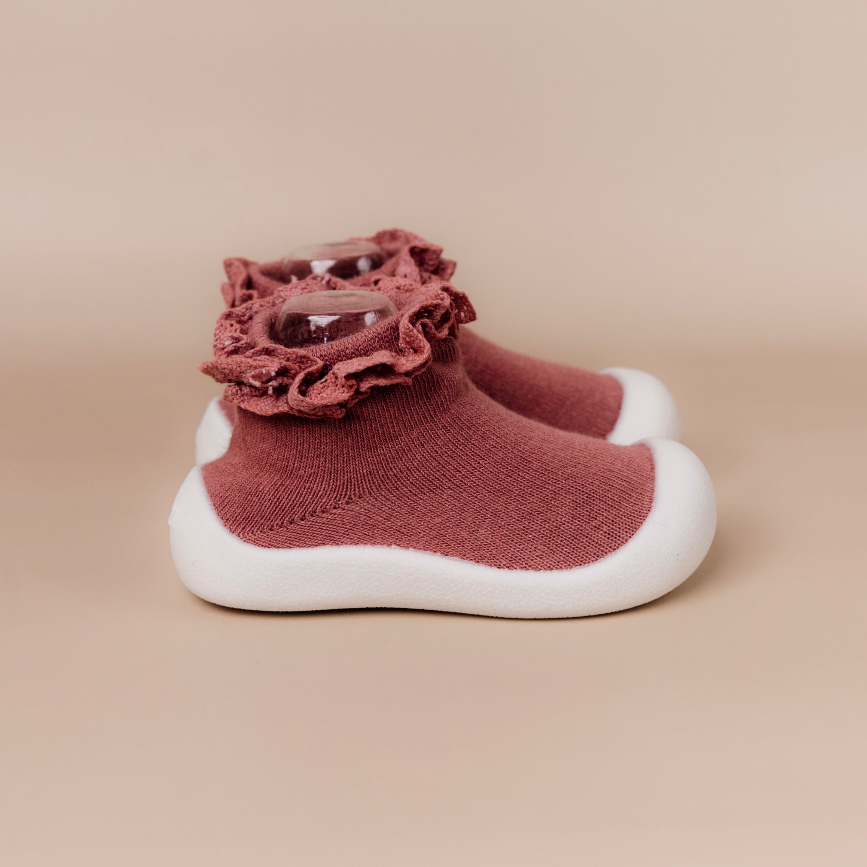Burgundy Lace Sock Shoes