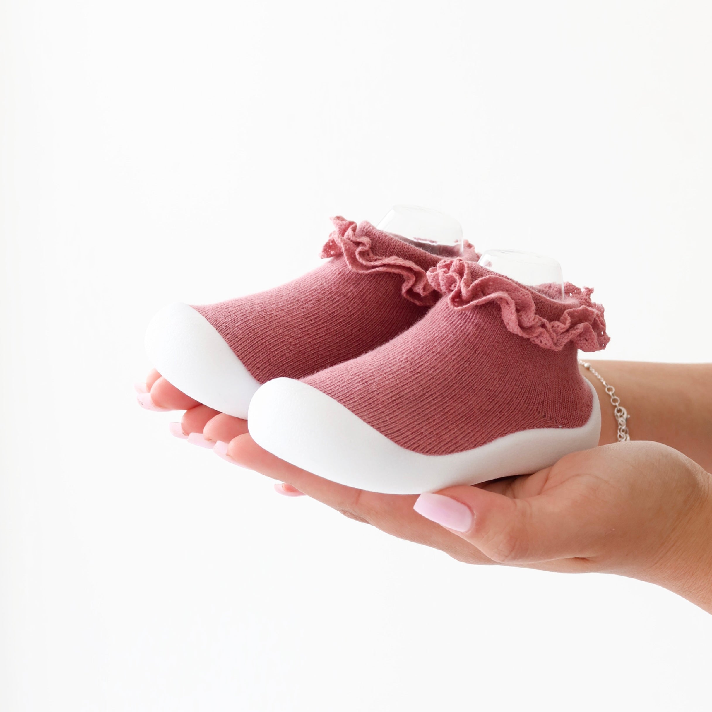 Burgundy Lace Sock Shoes